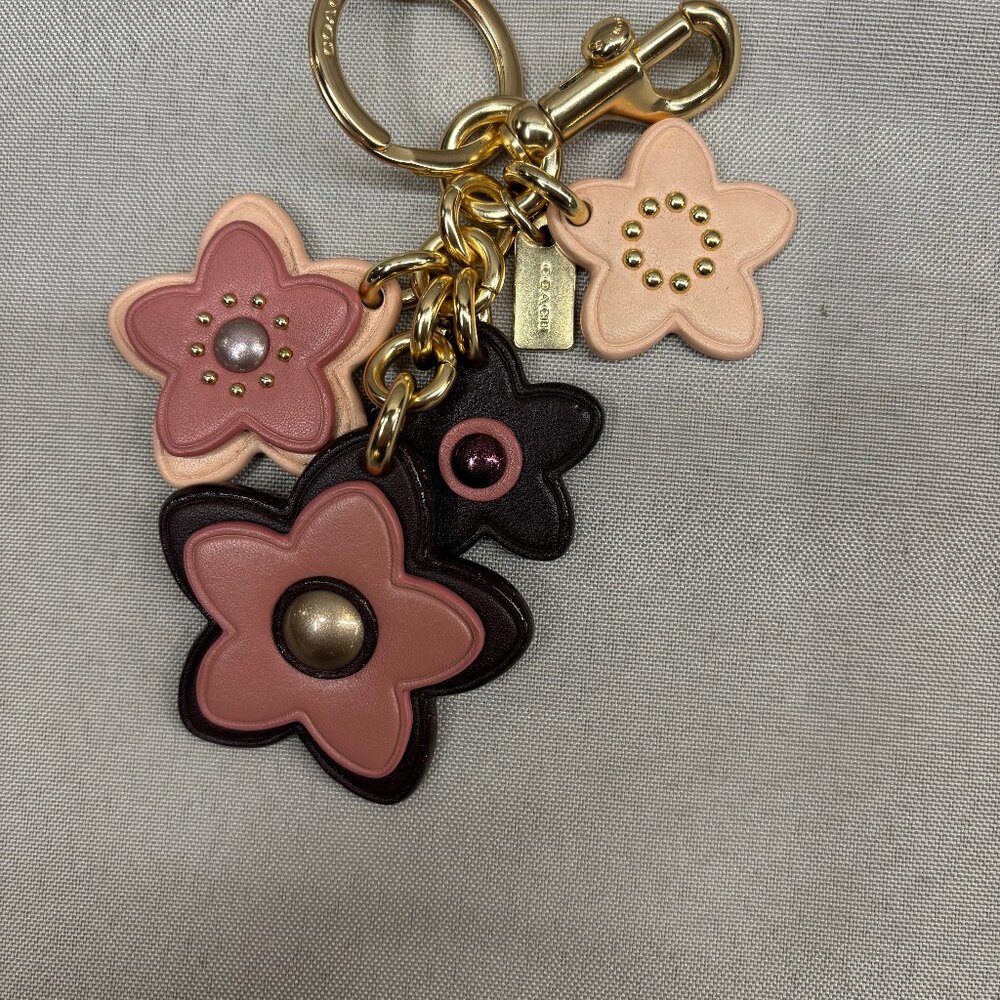 Coack Leather Flowers Key Chain